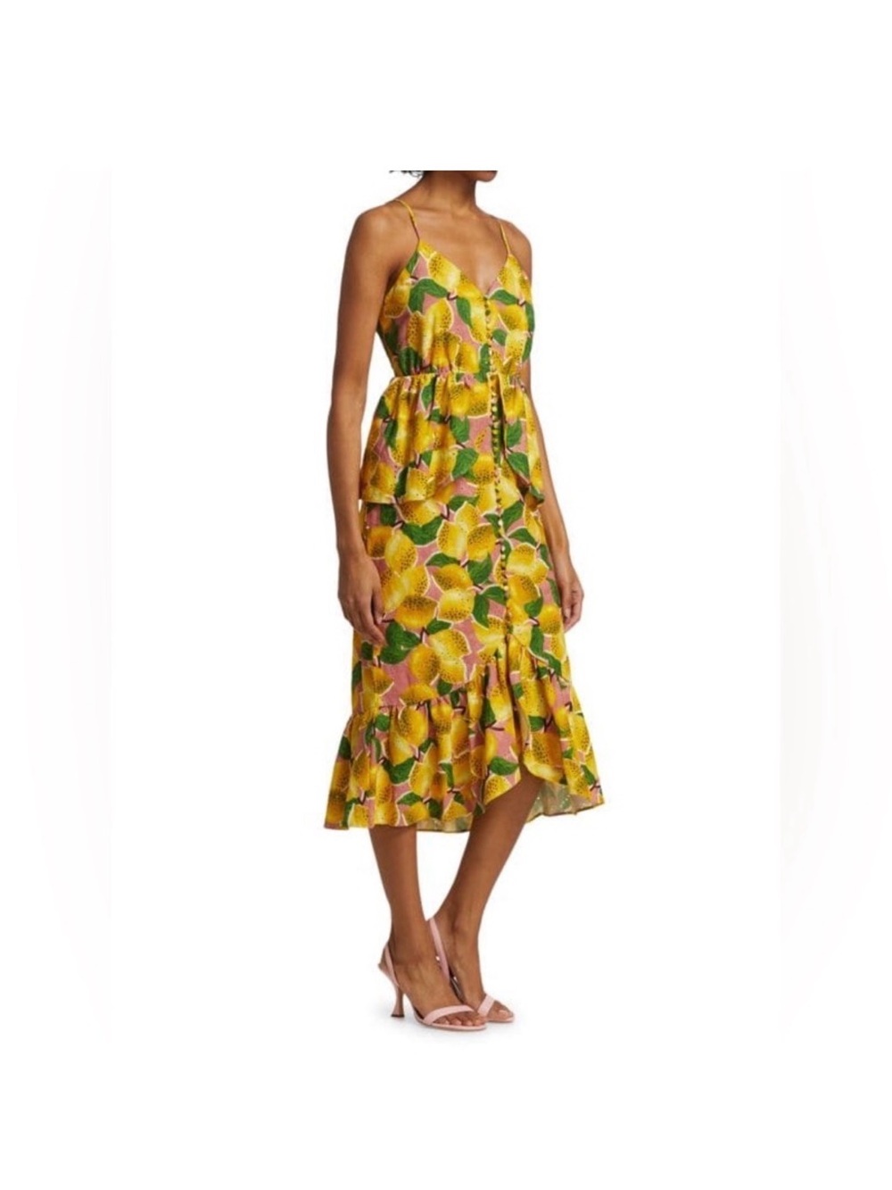 FARM Rio Fresh Lemons Ruffle Midi Dress Size XS